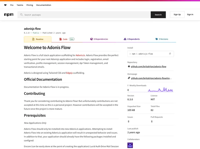 screenshot of Adonisjs Flow