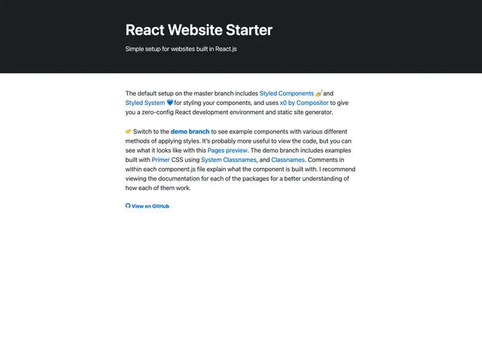 screenshot of React Website Starter