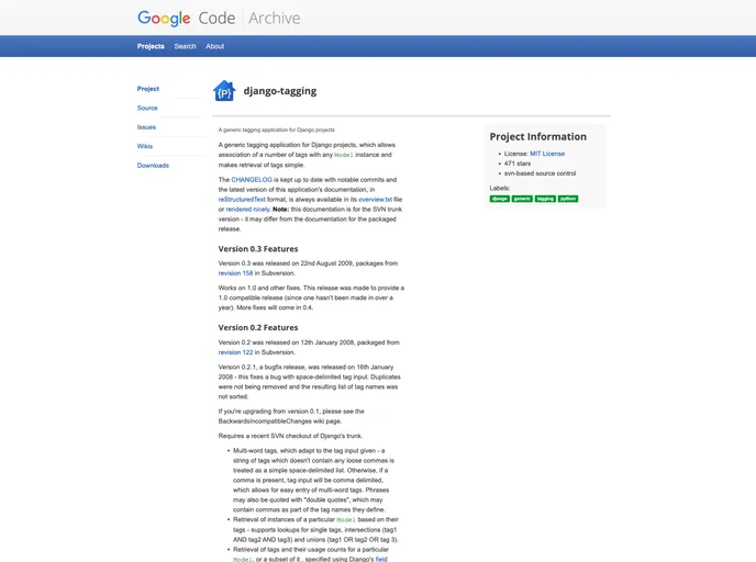 screenshot of Django Tagging