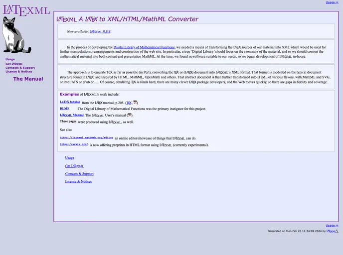 screenshot of LaTeXML