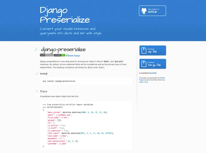 screenshot of Django Preserialize
