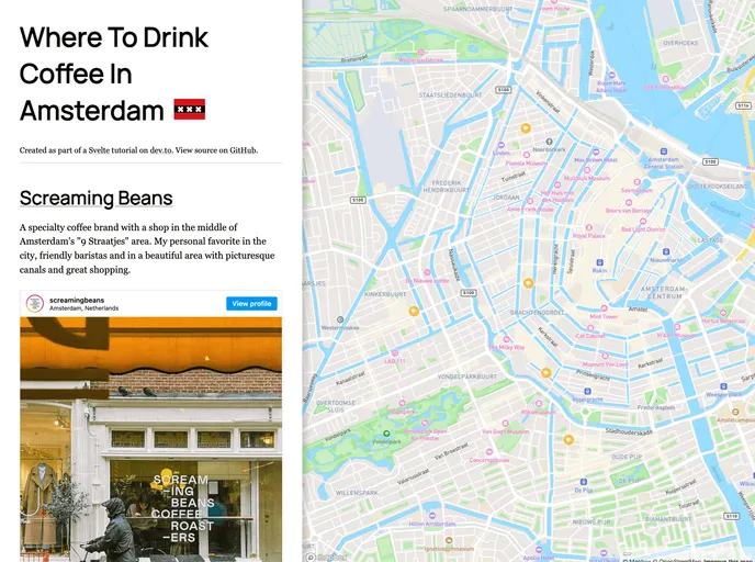screenshot of Svelte Reactive Map List