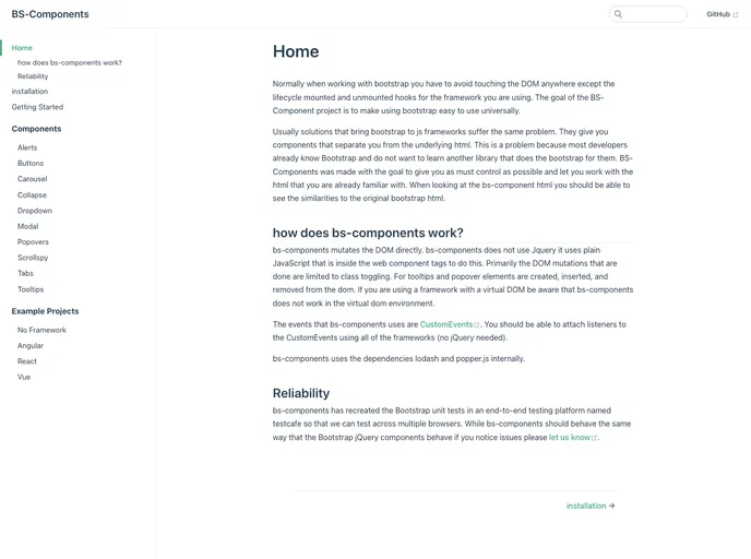 screenshot of Bs Components