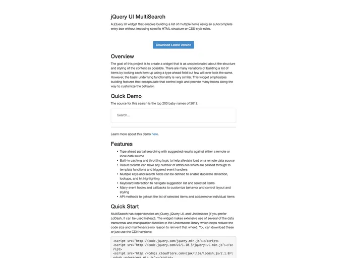 screenshot of Jquery UI Multisearch