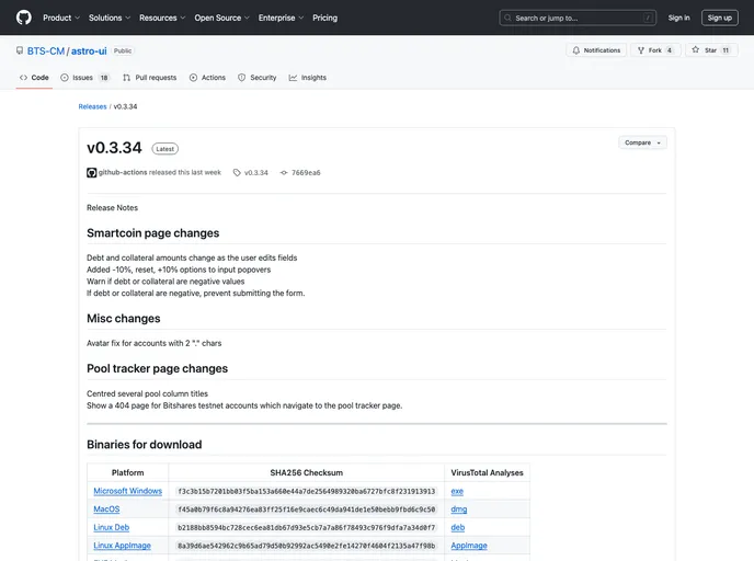 screenshot of Astro UI