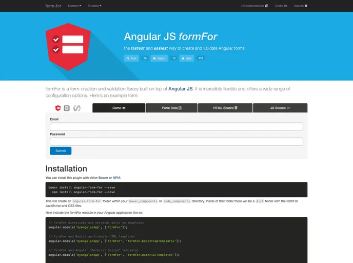 screenshot of Angular Form For
