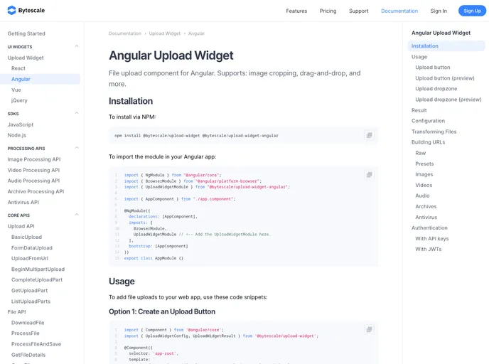 screenshot of Bytescale Upload Widget Angular