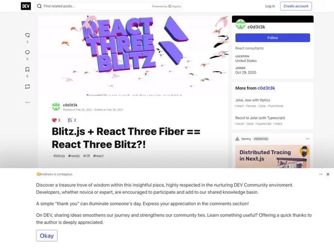 screenshot of React Three Blitz