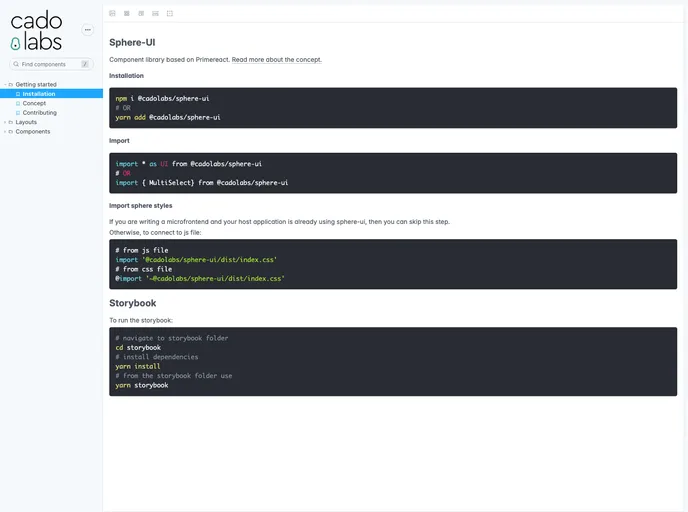 screenshot of Sphere UI