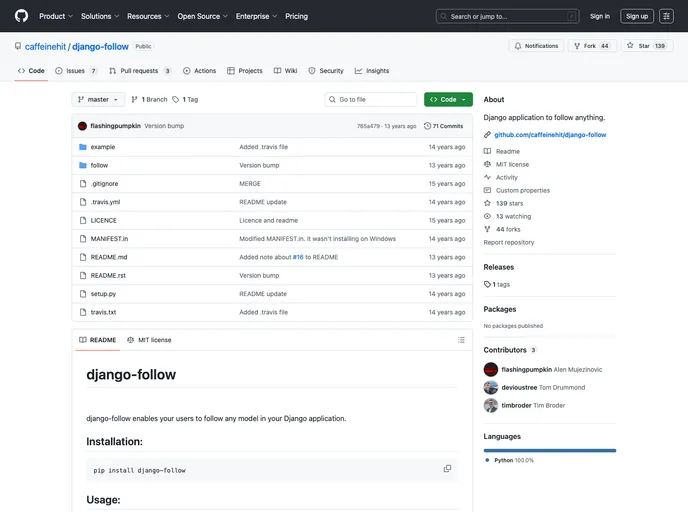 screenshot of Django Follow