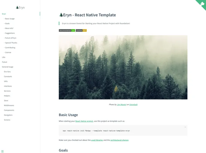 screenshot of React Native Template Eryn