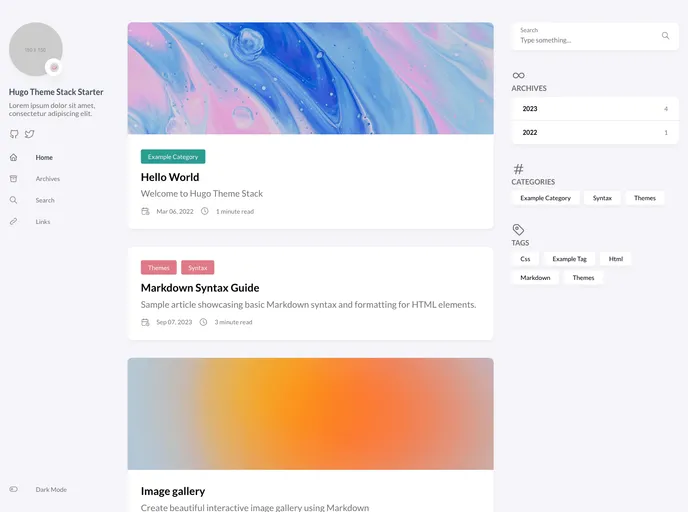 Hugo Theme Stack Starter screenshot
