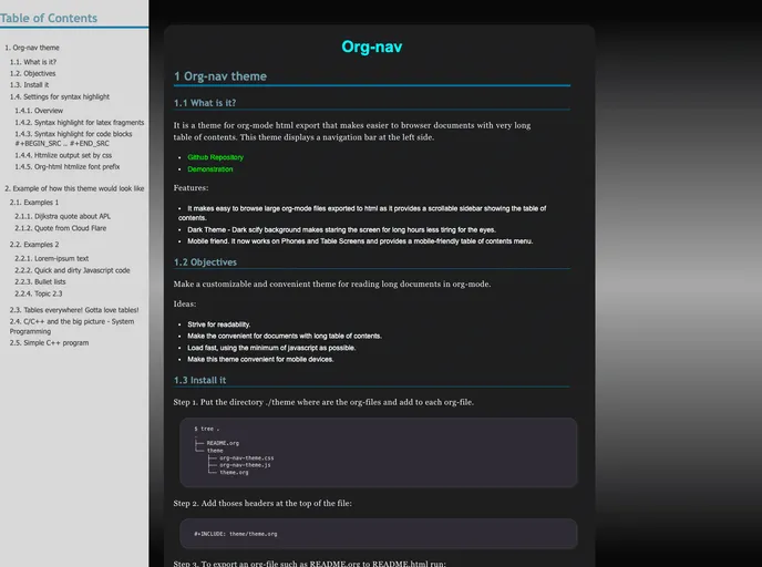 screenshot of Org Nav Theme
