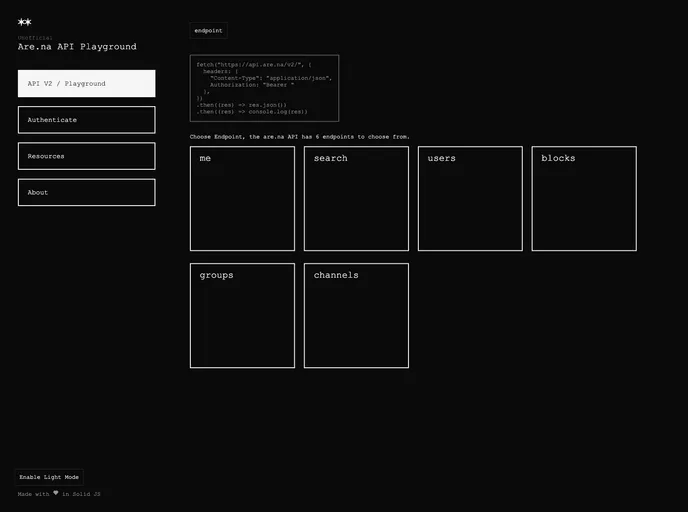 screenshot of Arena Api Playground