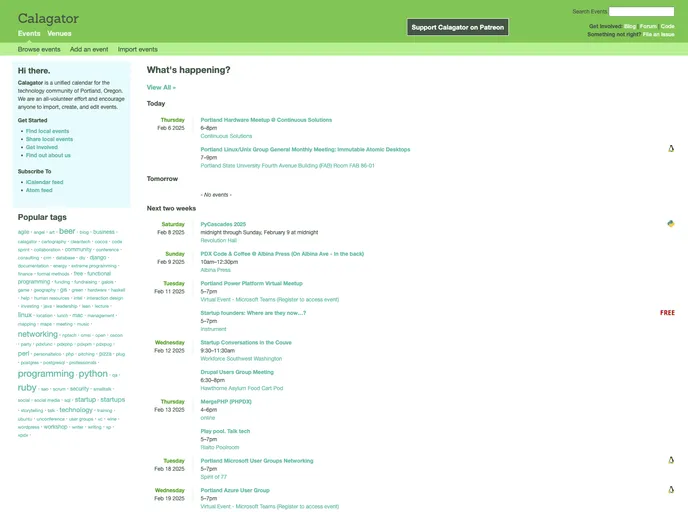 screenshot of Calagator