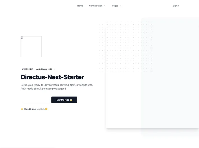 screenshot of Directus Next Starter