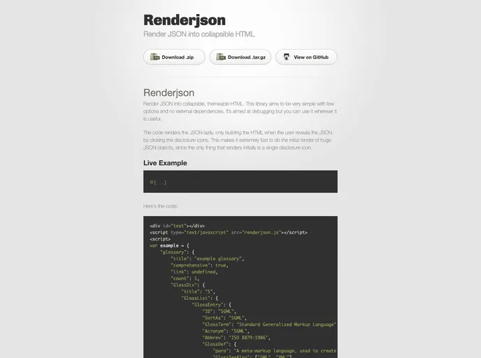 screenshot of Renderjson
