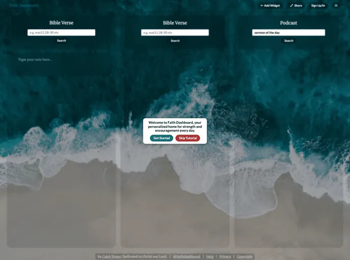 screenshot of Faith Dashboard