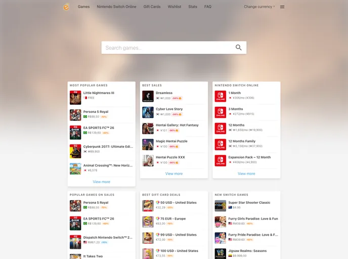 screenshot of Eshop Prices