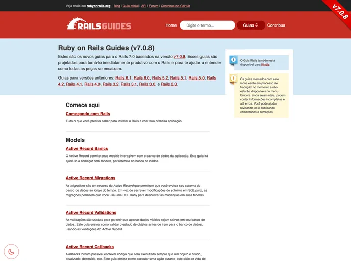 screenshot of Rails Guides Pt BR