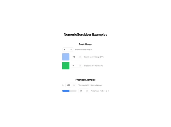 screenshot of Shadcn React Number Scrubber