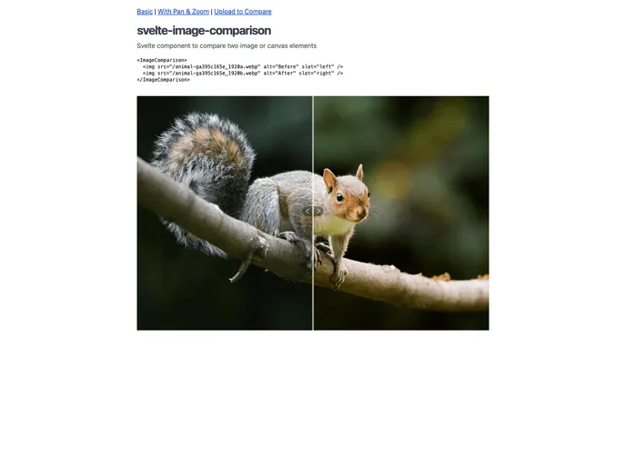 screenshot of Svelte Image Comparison