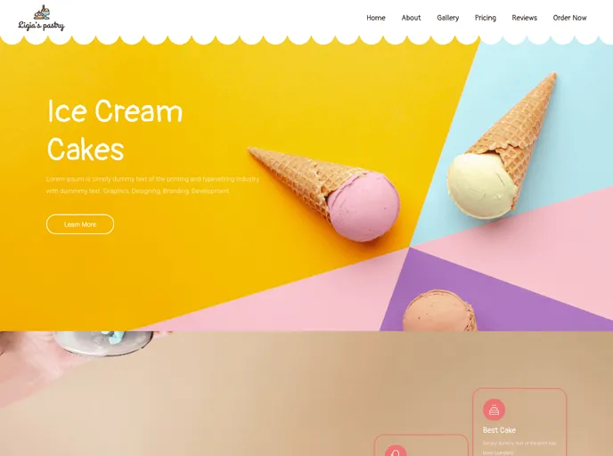 screenshot of Landing Page Cakes