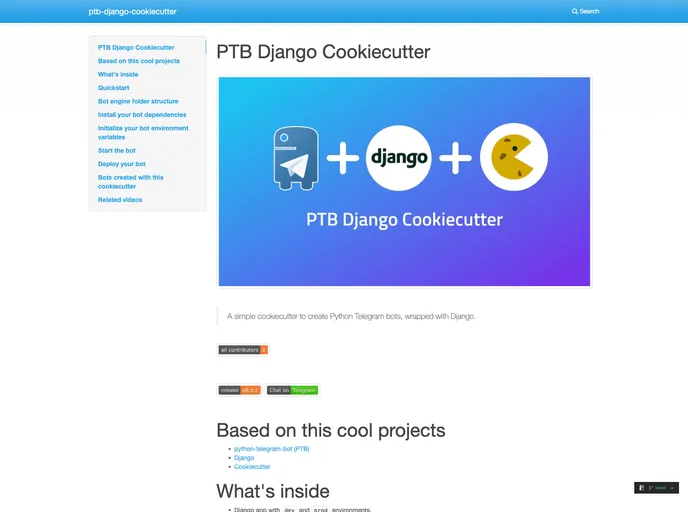 screenshot of Ptb Django Cookiecutter
