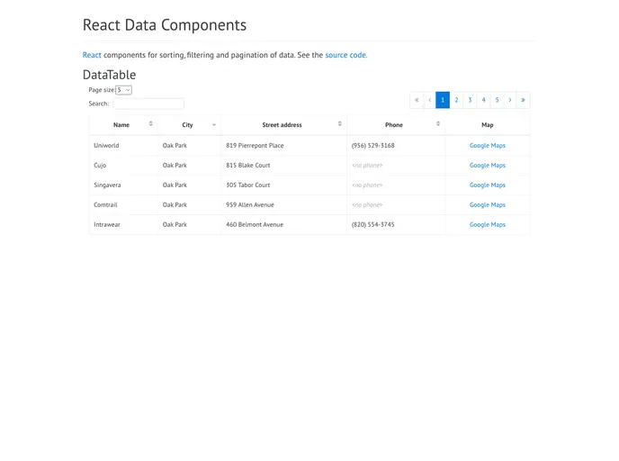 screenshot of React Data Components