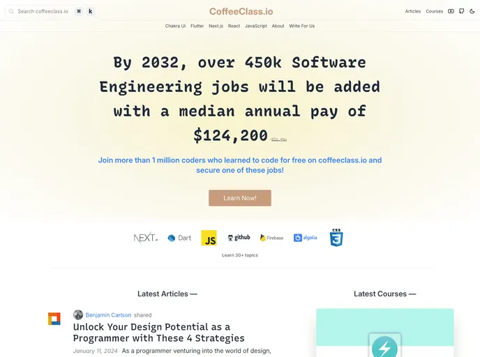 screenshot of Coffeeclass.io