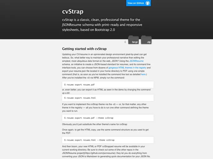 screenshot of CvStrap