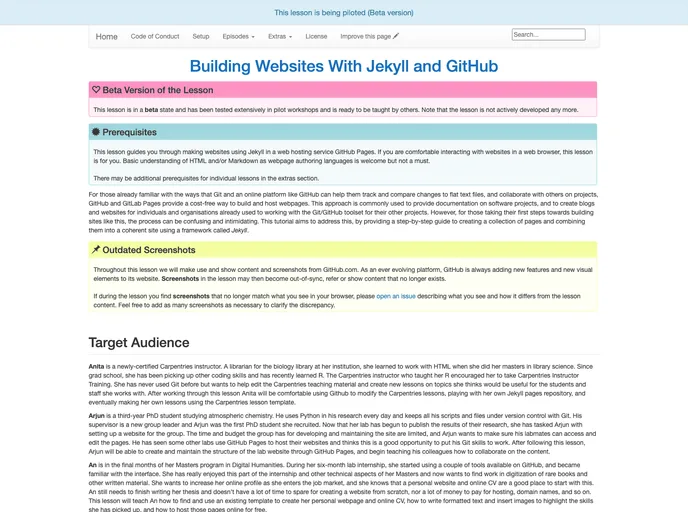 screenshot of Jekyll Pages Novice