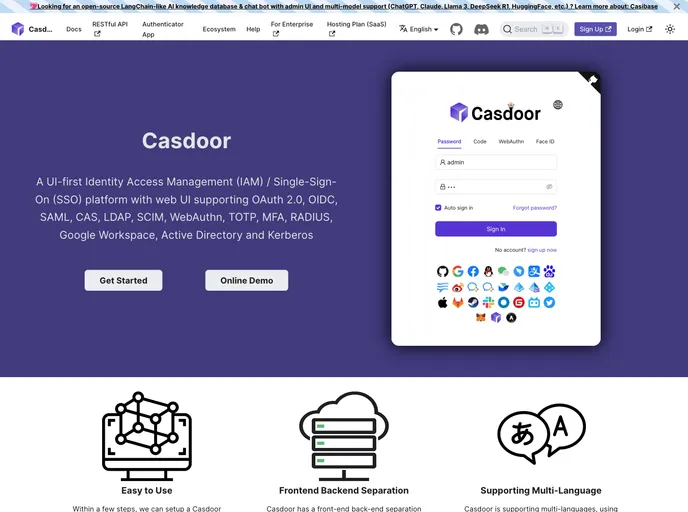 screenshot of Casdoor Website