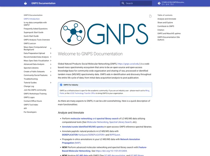 screenshot of GNPSDocumentation
