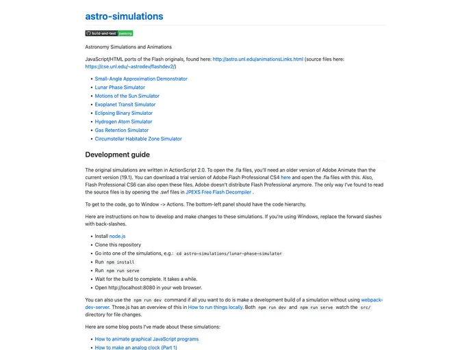 screenshot of Astro Simulations