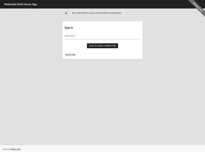 screenshot of Webauthn Rails Demo App