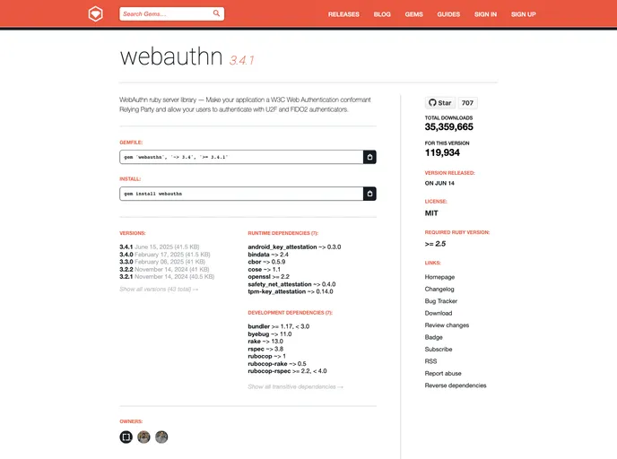 screenshot of Webauthn Ruby