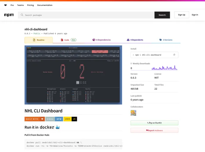 screenshot of Nhl Cli Dashboard
