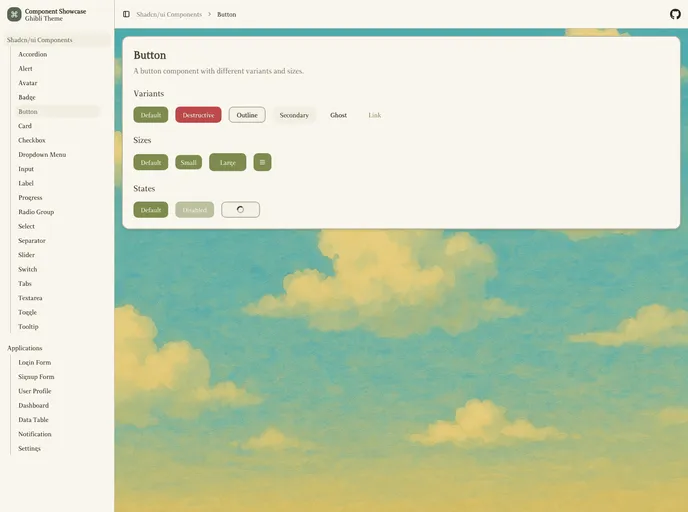screenshot of Ghibli Shadcn Theme