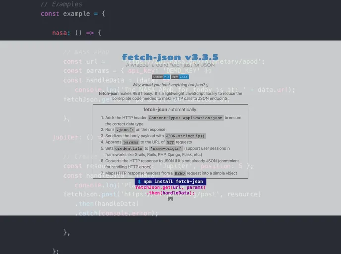 screenshot of Fetch Json