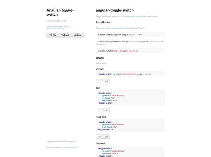 screenshot of Angular Toggle Switch