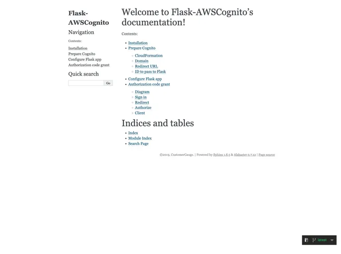 screenshot of Flask AWSCognito