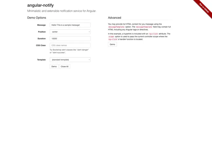 screenshot of Angular Notify