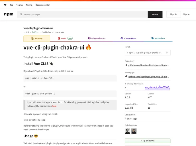 screenshot of Vue Cli Plugin Chakra UI