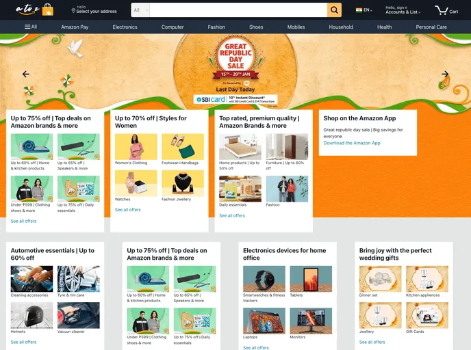 screenshot of AtoZ Amazon.in Clone