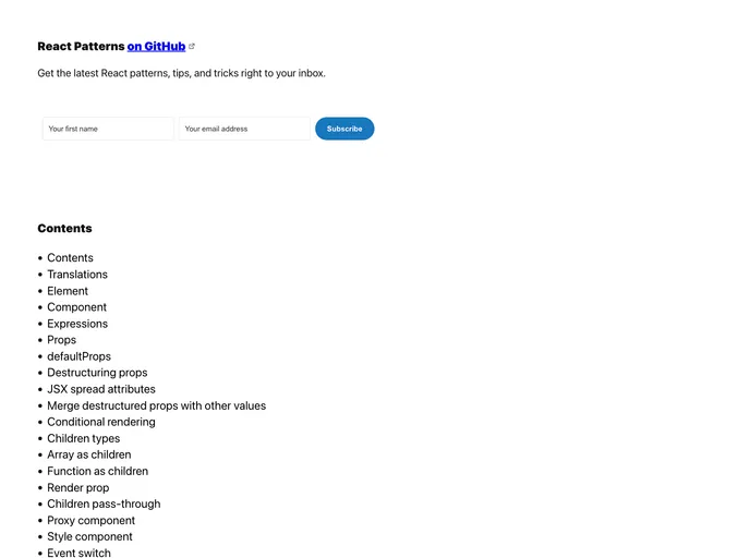 screenshot of Reactpatterns