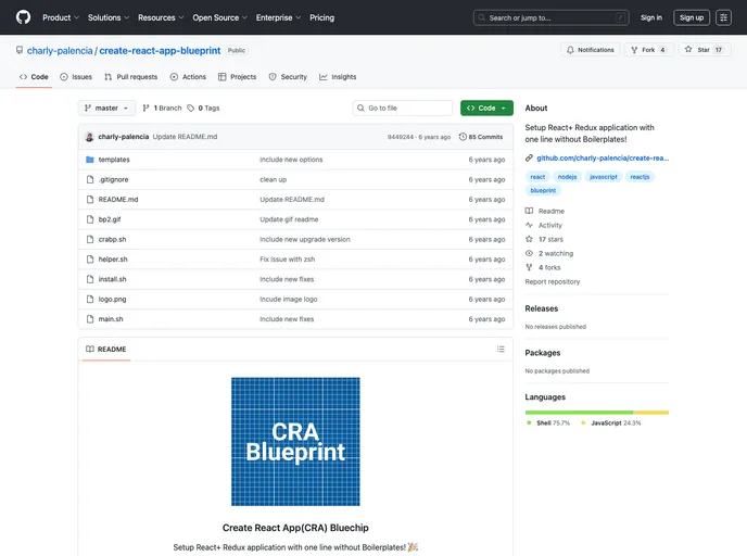 screenshot of Create React App Blueprint
