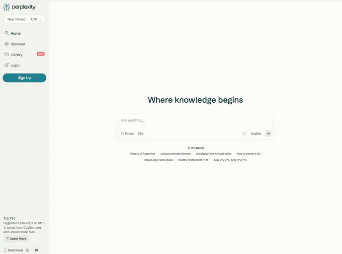 screenshot of Perplexity