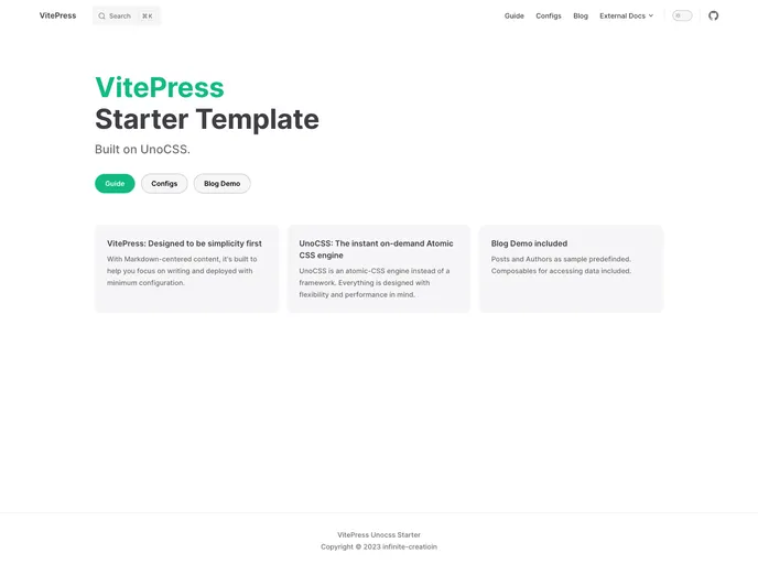 screenshot of Vitepress Unocss Starter