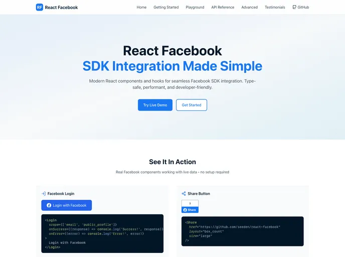 React Facebook screenshot